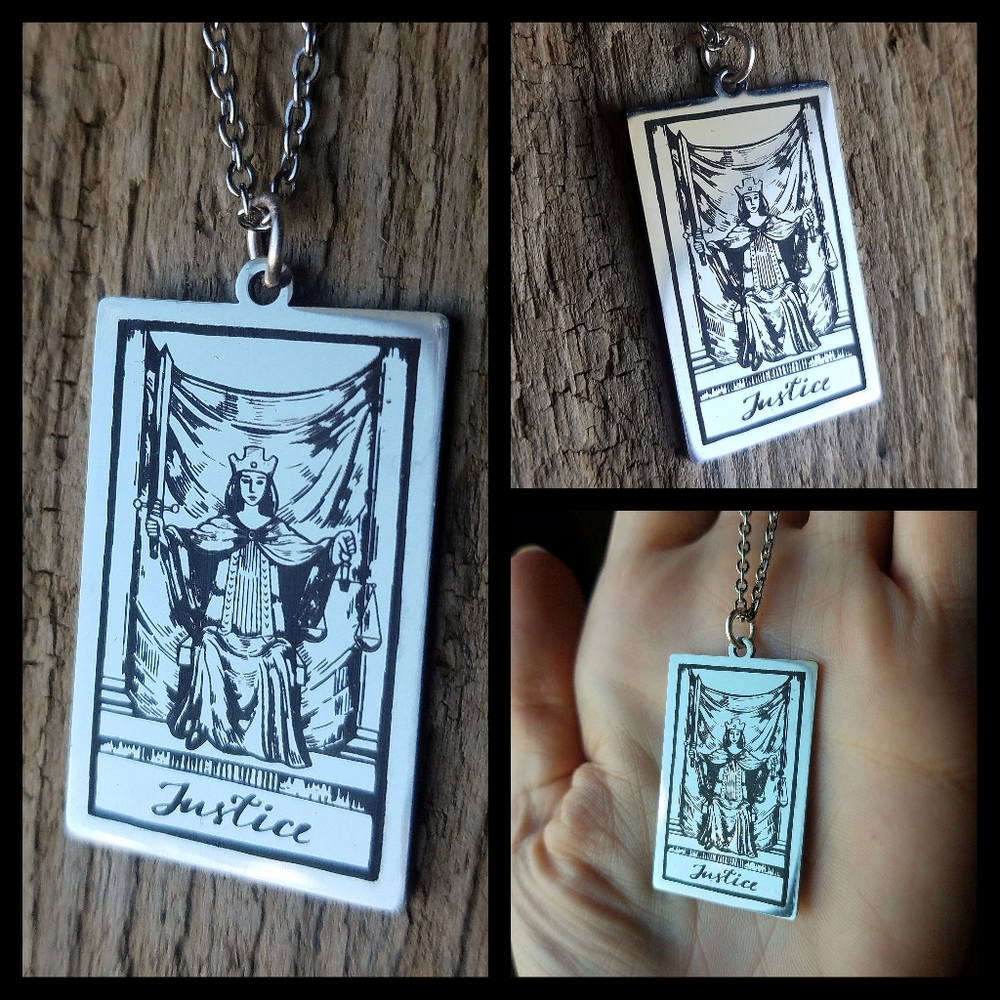 🖤 Justice- Stainless Tarot Card Necklace
